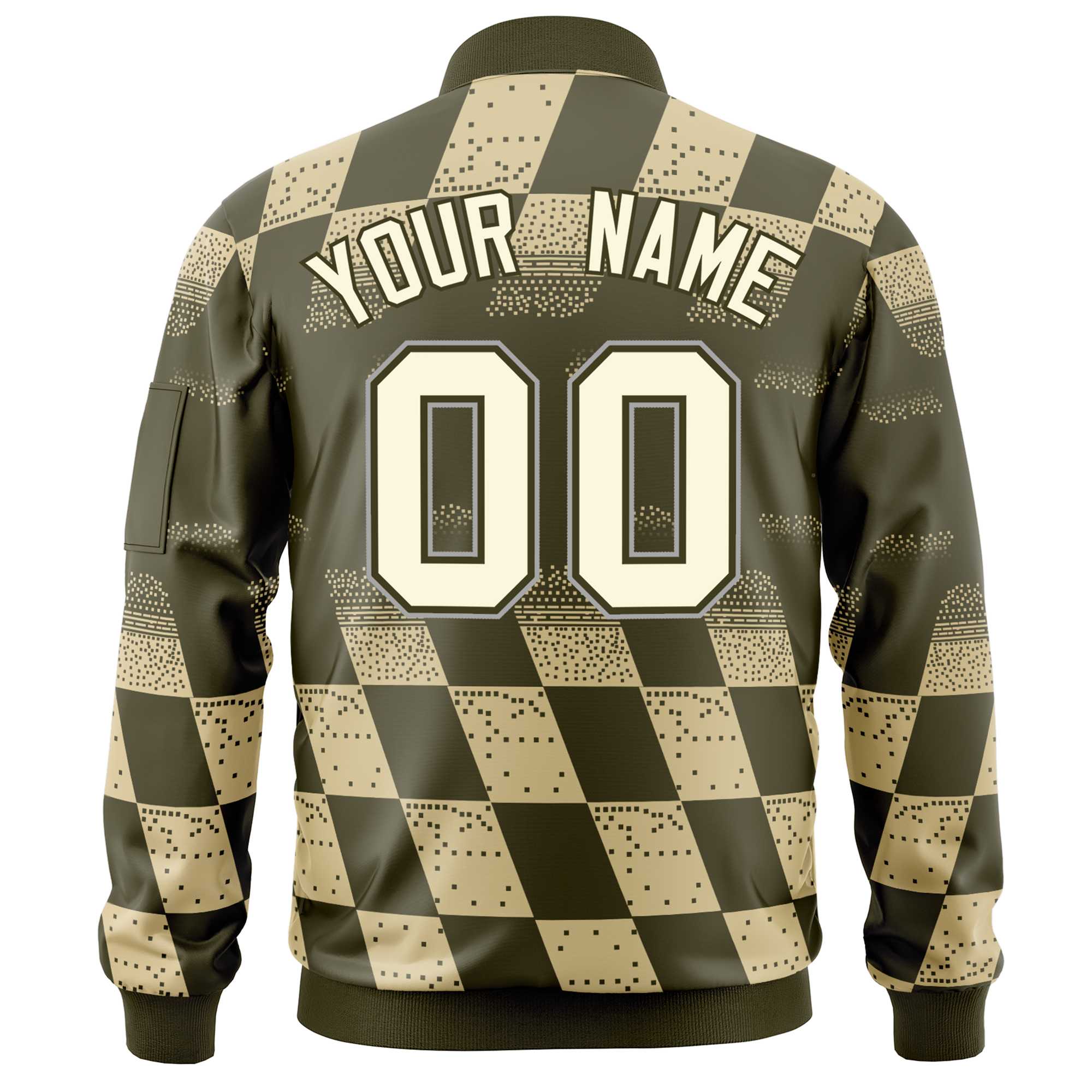 Custom Olive Khaki Grid Varsity Full-Zip Color Block Letterman Bomber Jacket