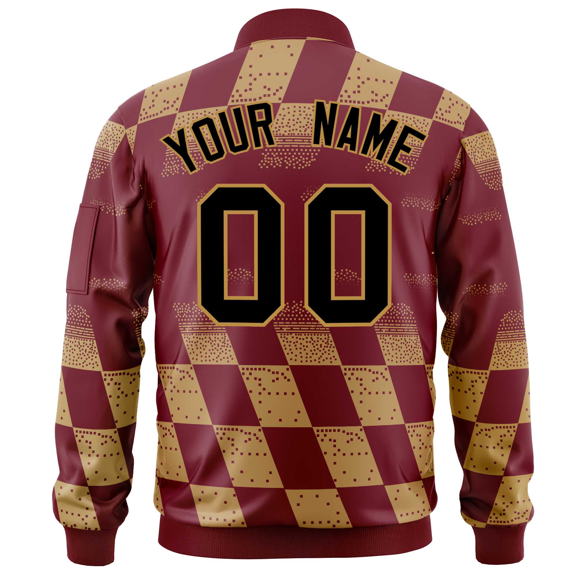 Custom Crimson Old Gold Grid Varsity Full-Zip Color Block Letterman Bomber Jacket