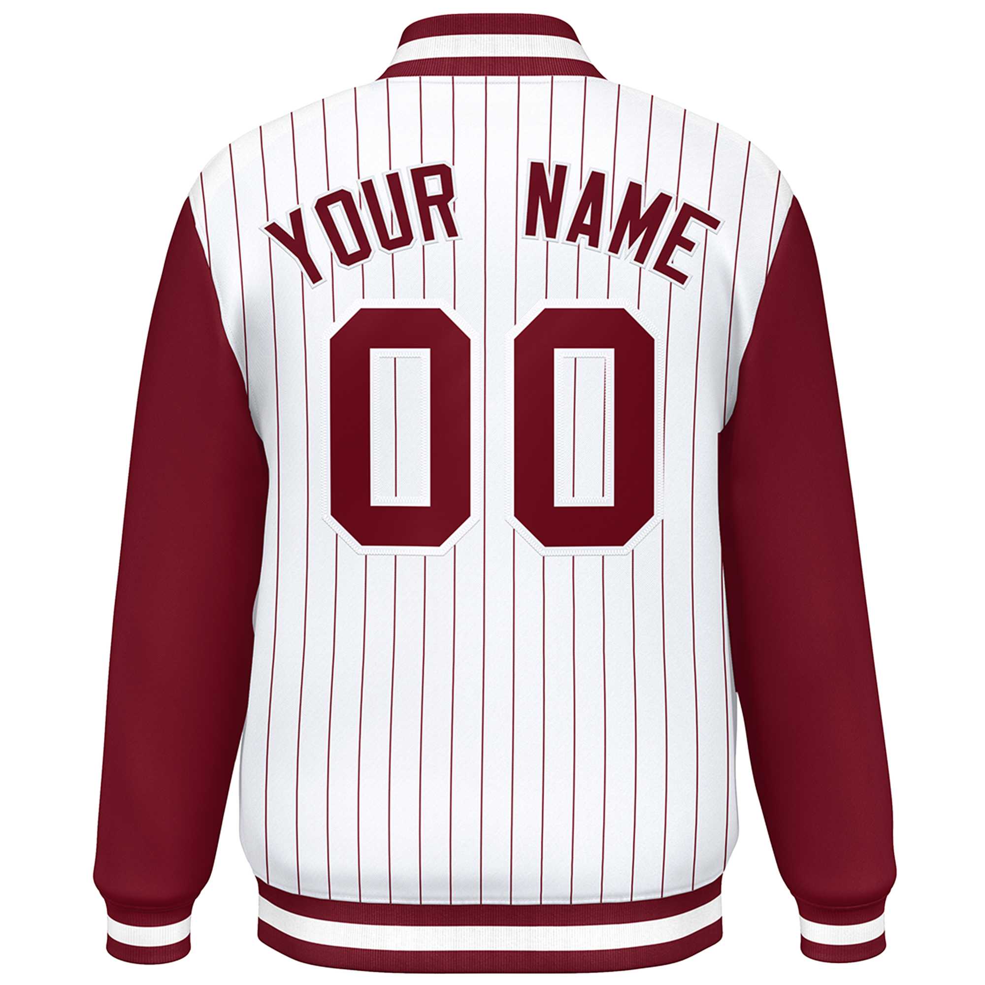 Custom White Crimson Stripe Fashion Bomber Varsity Jacket with Raglan Sleeves