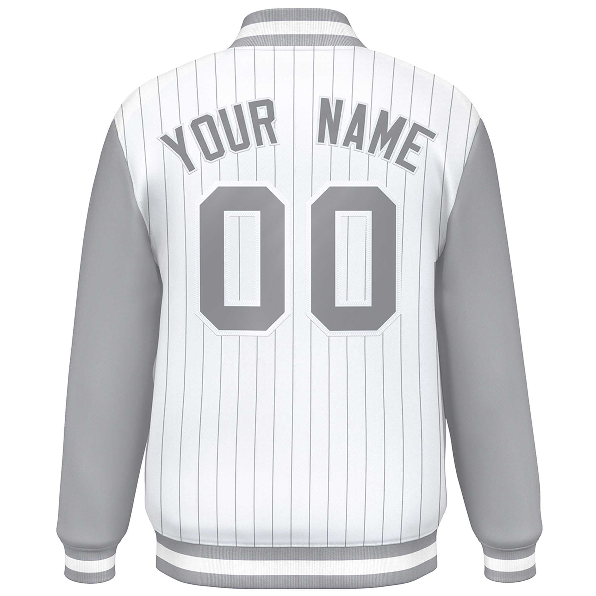 Custom White Gray Stripe Fashion Bomber Varsity Jacket with Raglan Sleeves