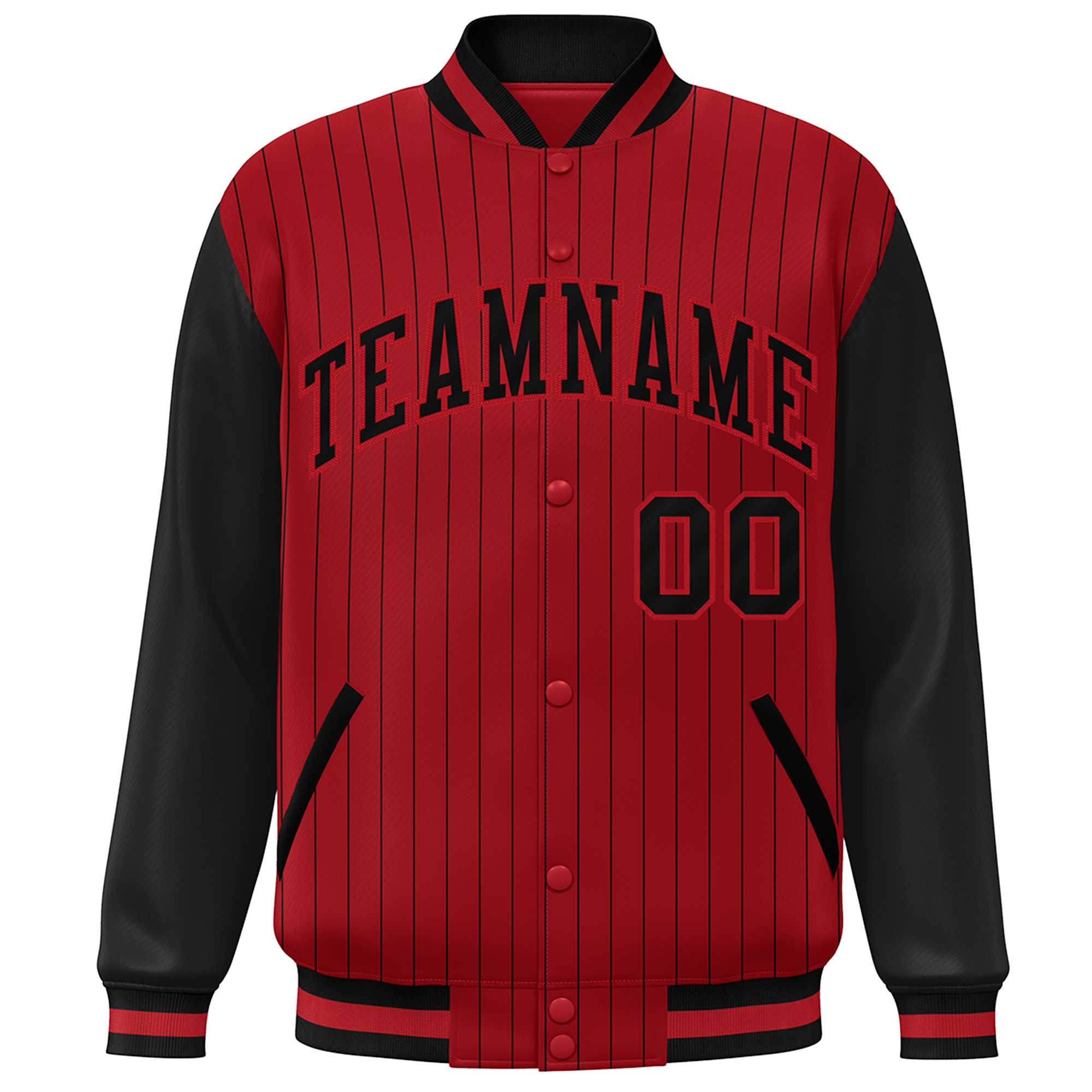 Custom Red Black Stripe Fashion Bomber Varsity Jacket with Raglan Sleeves