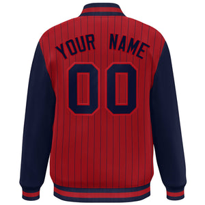 Custom Red Navy Stripe Fashion Bomber Varsity Jacket with Raglan Sleeves