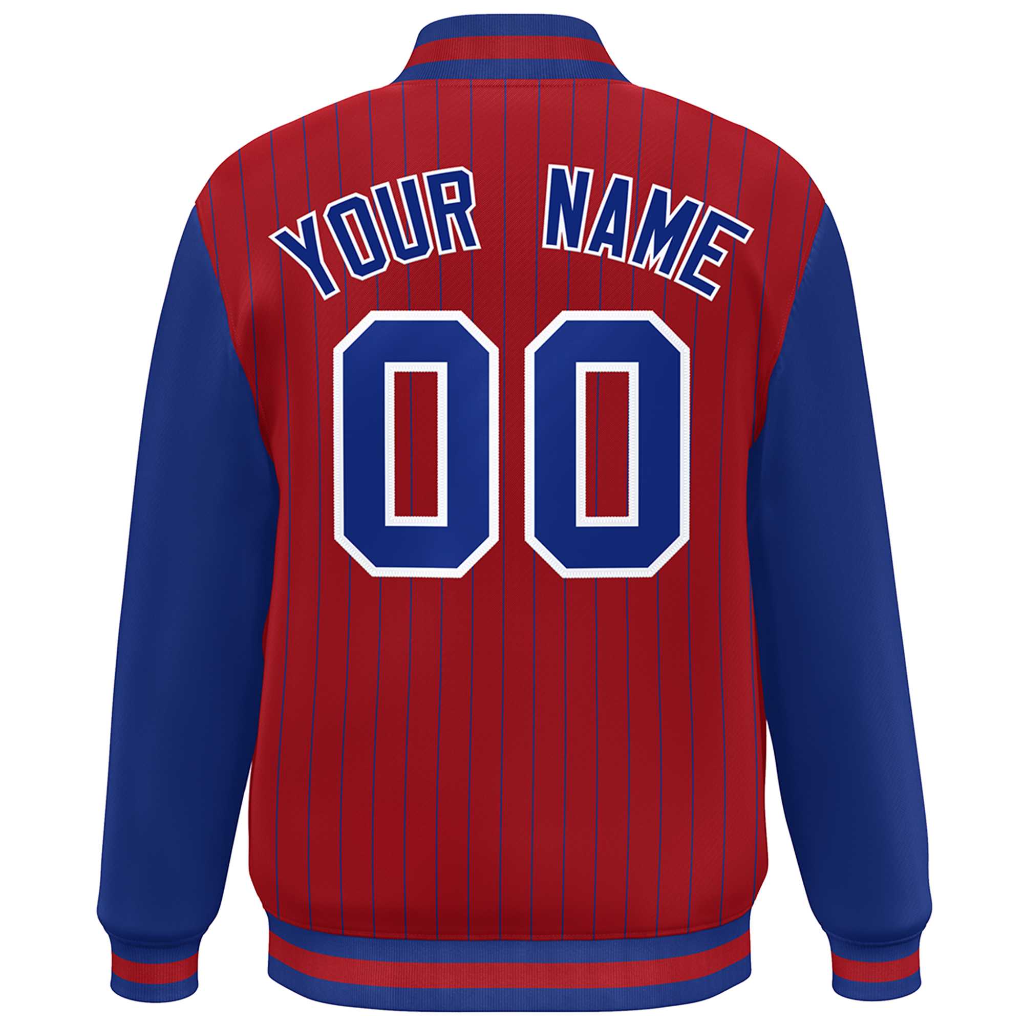 Custom Red Royal Stripe Fashion Bomber Varsity Jacket with Raglan Sleeves