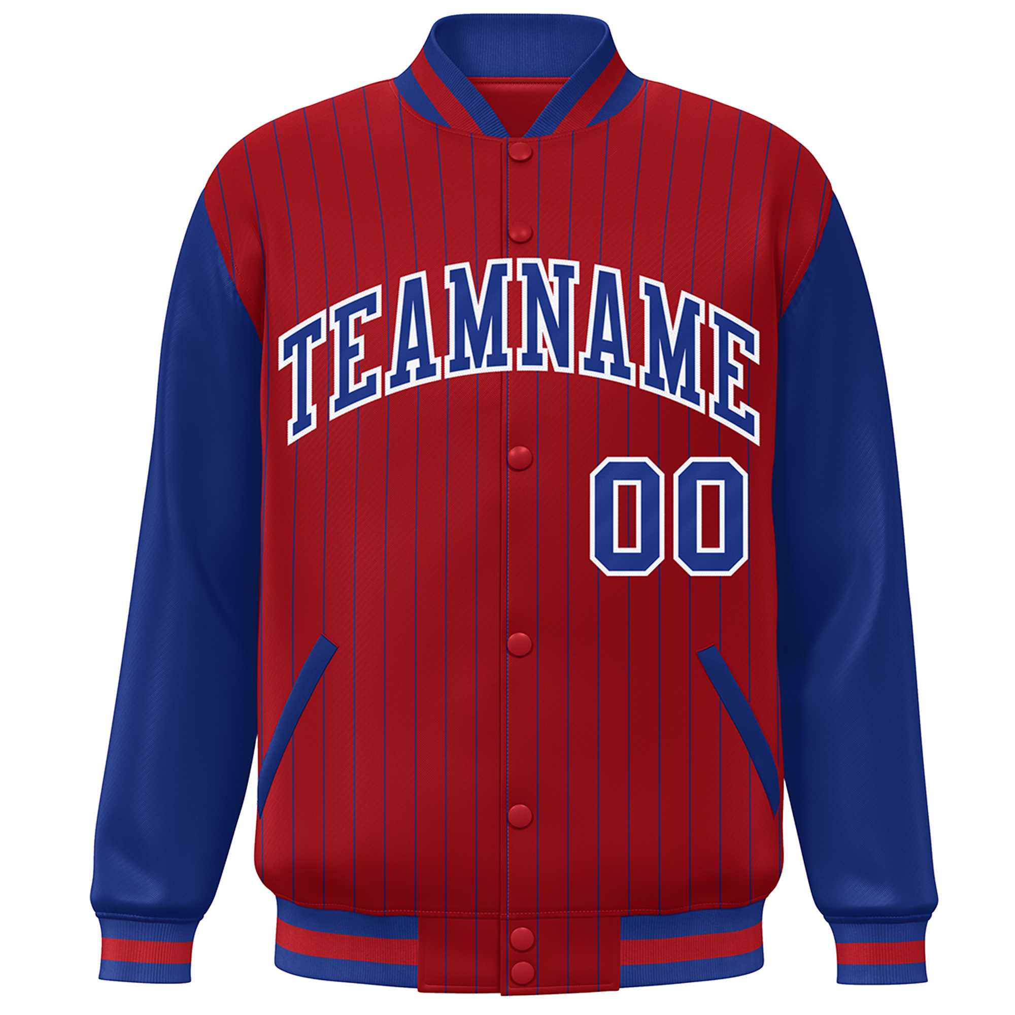 Custom Red Royal Stripe Fashion Bomber Varsity Jacket with Raglan Sleeves