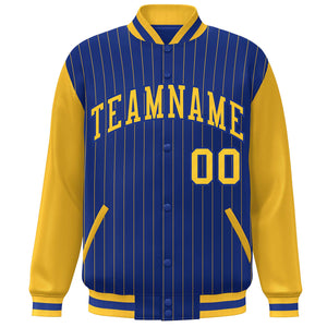 Custom Royal Gold Stripe Fashion Bomber Varsity Jacket with Raglan Sleeves