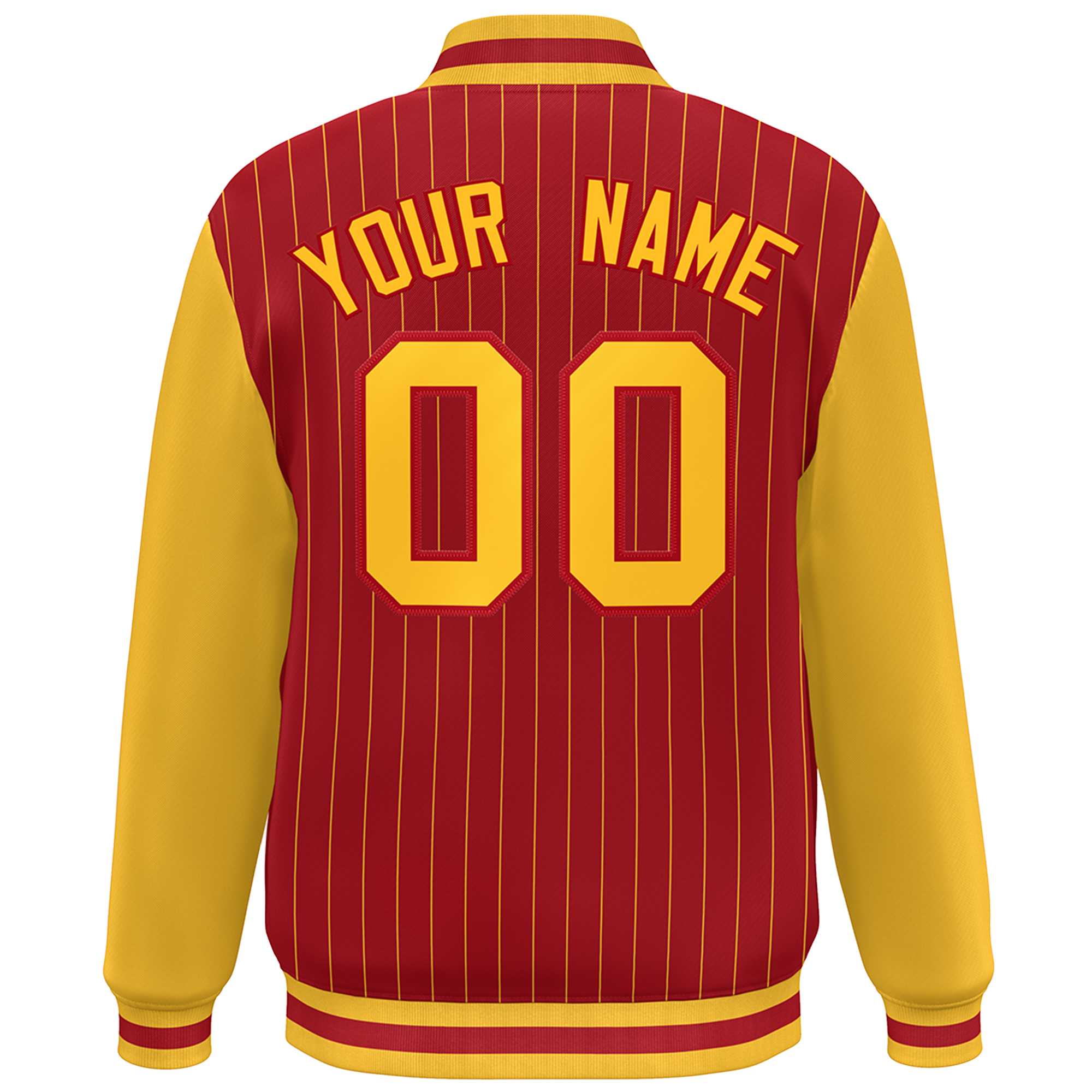 Custom Red Gold Stripe Fashion Bomber Varsity Jacket with Raglan Sleeves