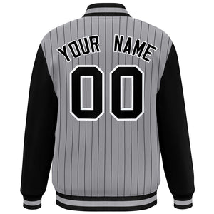 Custom Gray Black-White Stripe Fashion Bomber Varsity Jacket with Raglan Sleeves