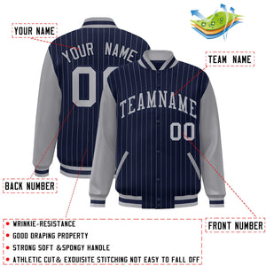 Custom Navy Gray Stripe Fashion Bomber Varsity Jacket with Raglan Sleeves