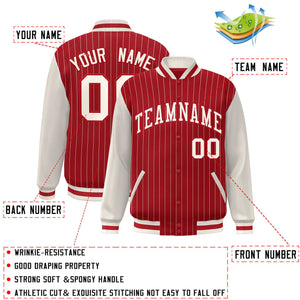 Custom Red Cream Stripe Fashion Bomber Varsity Jacket with Raglan Sleeves