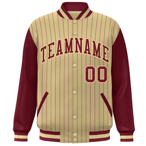 Custom Khaki Crimson Stripe Fashion Bomber Varsity Jacket with Raglan Sleeves