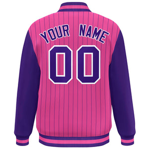 Custom Pink Purple-White Stripe Fashion Bomber Varsity Jacket with Raglan Sleeves