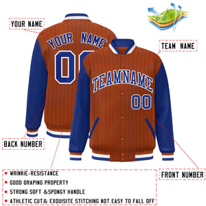 Custom Orange Royal-White Stripe Fashion Bomber Varsity Jacket with Raglan Sleeves