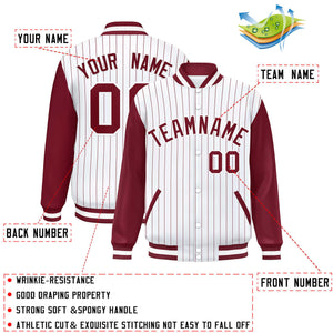 Custom White Crimson Stripe Fashion Bomber Varsity Jacket with Raglan Sleeves