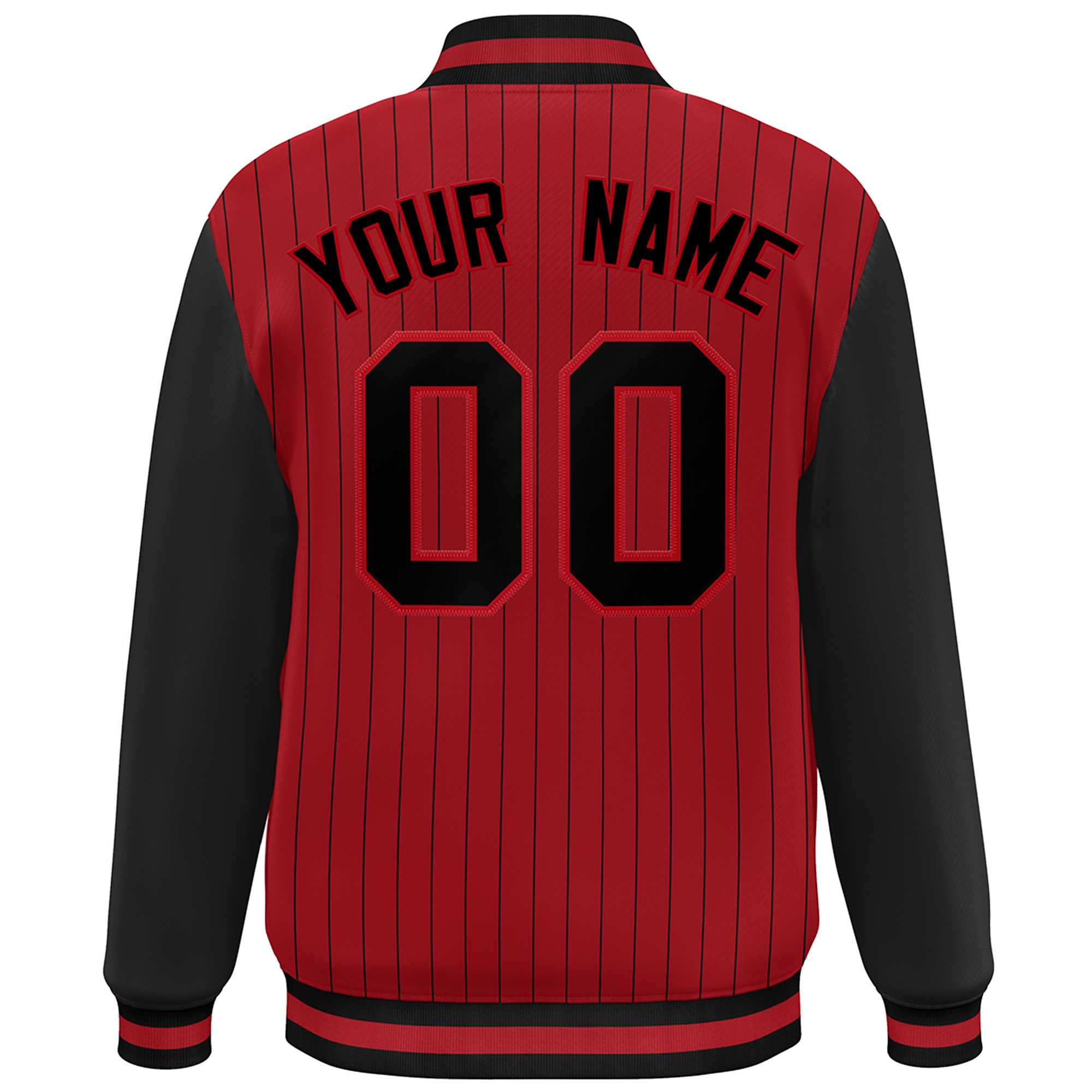 Custom Red Black Stripe Fashion Bomber Varsity Jacket with Raglan Sleeves