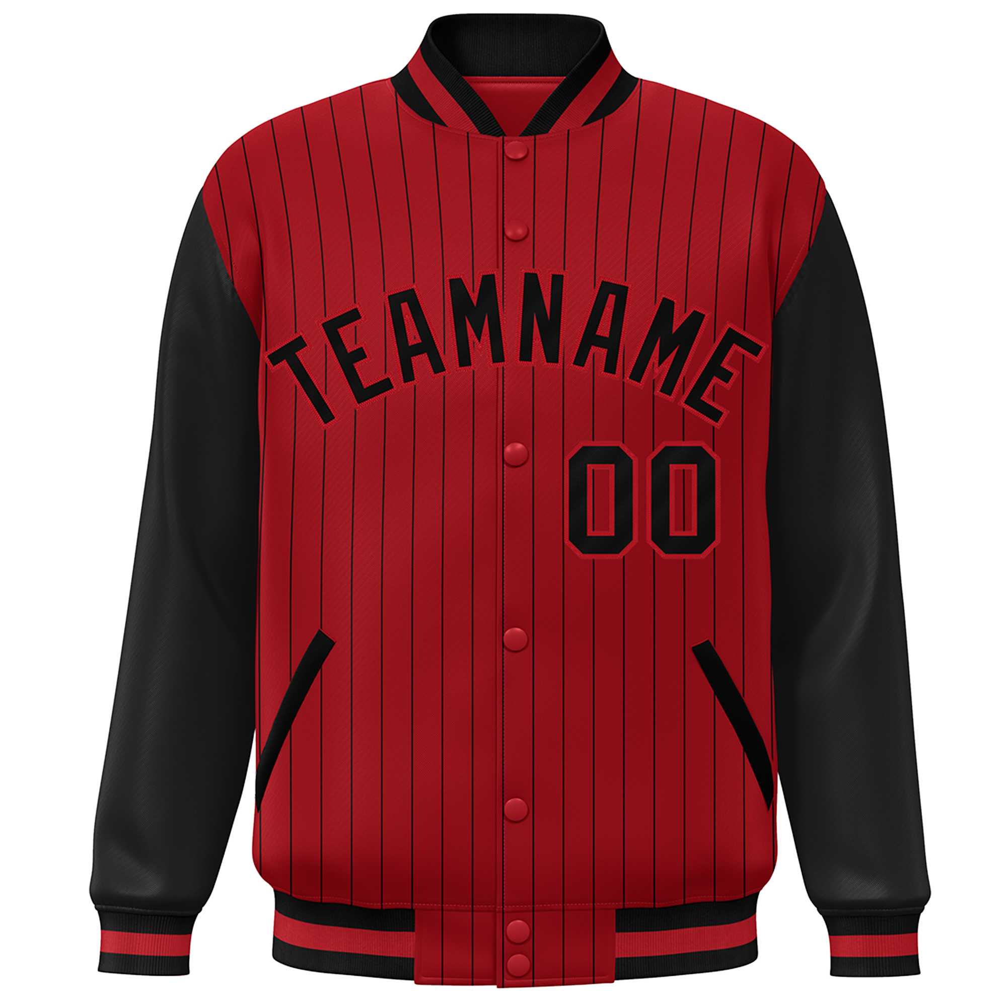 Custom Red Black Stripe Fashion Bomber Varsity Jacket with Raglan Sleeves