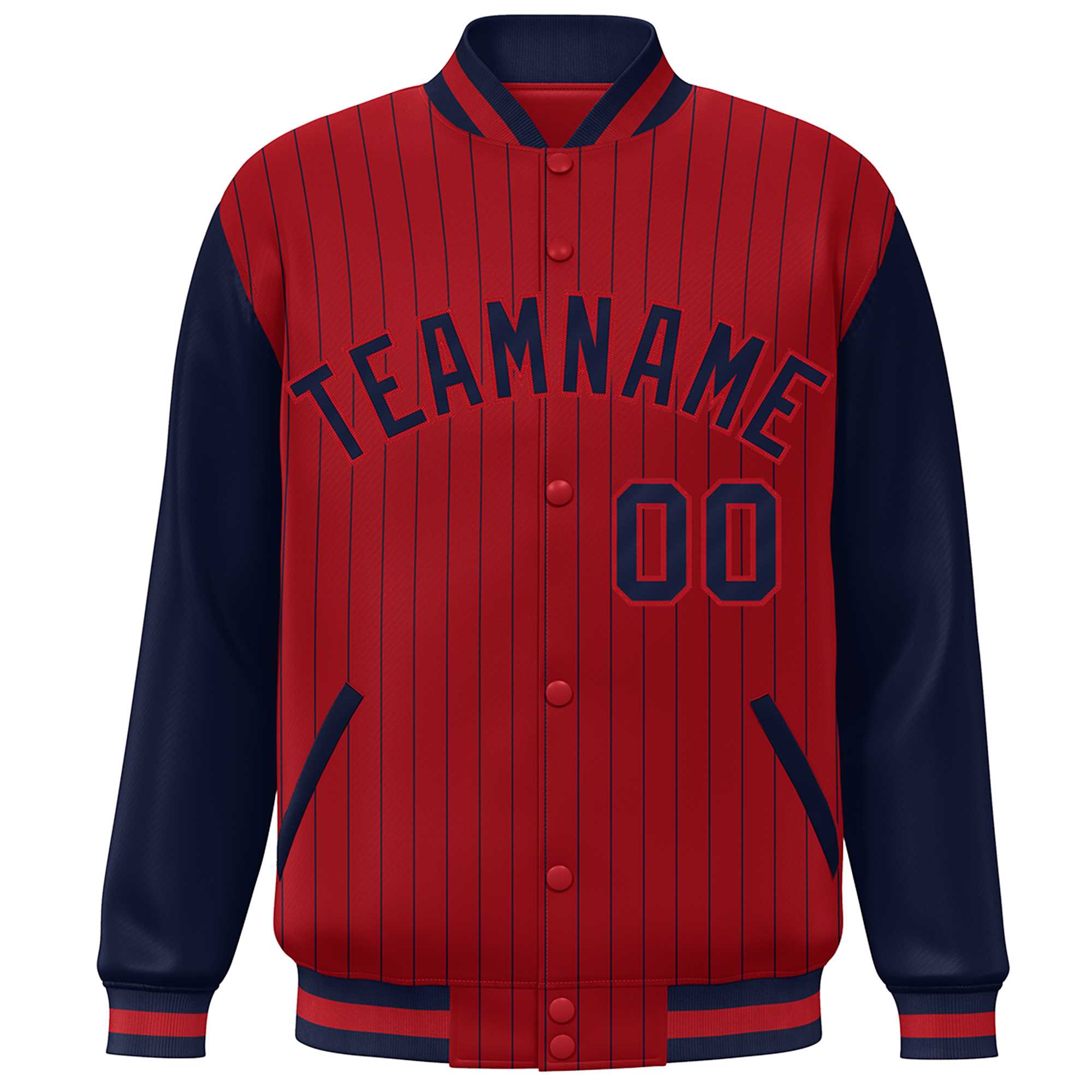 Custom Red Navy Stripe Fashion Bomber Varsity Jacket with Raglan Sleeves