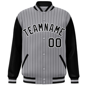 Custom Gray Black-White Stripe Fashion Bomber Varsity Jacket with Raglan Sleeves