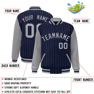 Custom Navy Gray Stripe Fashion Bomber Varsity Jacket with Raglan Sleeves