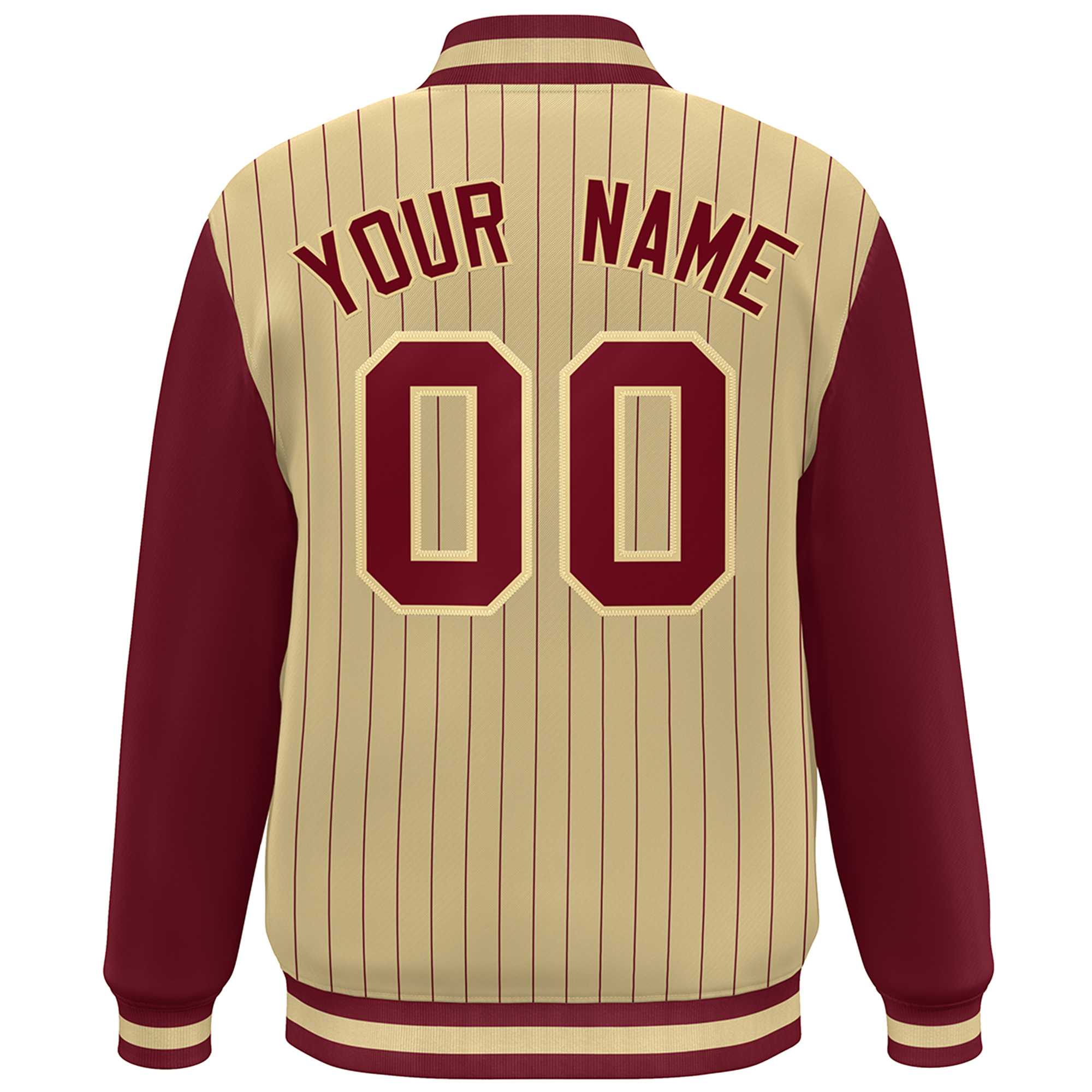 Custom Khaki Crimson Stripe Fashion Bomber Varsity Jacket with Raglan Sleeves