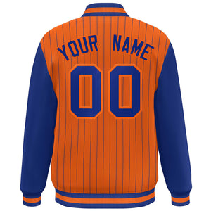 Custom Orange Royal Stripe Fashion Bomber Varsity Jacket with Raglan Sleeves