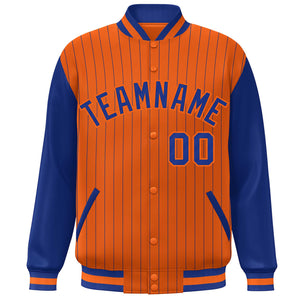 Custom Orange Royal Stripe Fashion Bomber Varsity Jacket with Raglan Sleeves