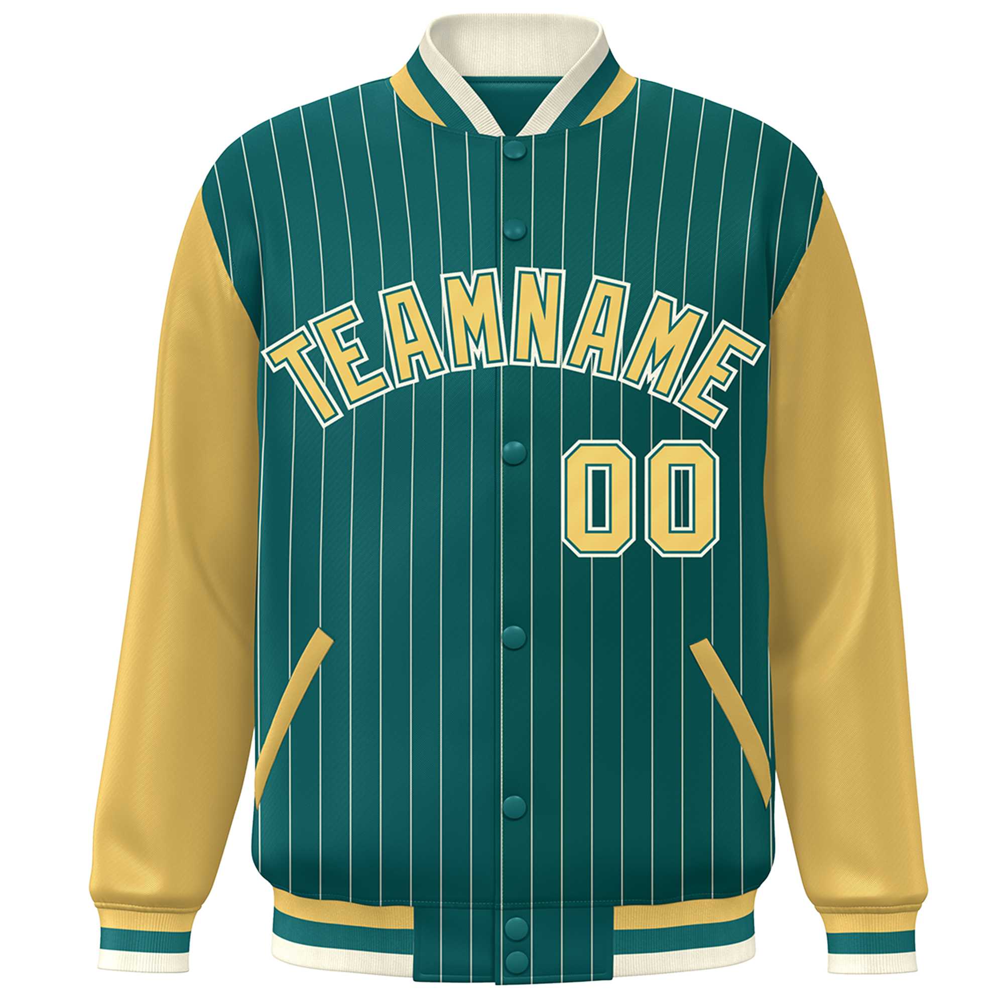 Custom Aqua Khaki-White Stripe Fashion Bomber Varsity Jacket with Raglan Sleeves