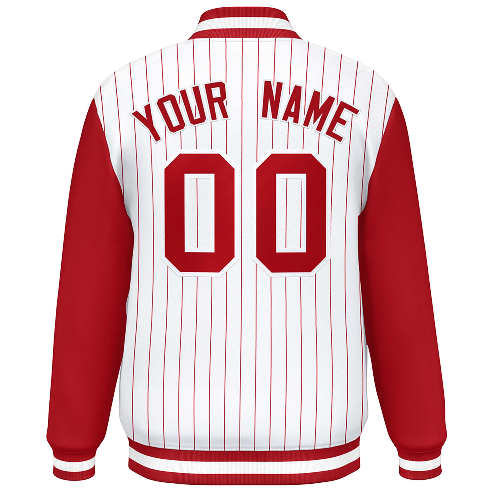 Custom White Red Stripe Fashion Bomber Varsity Jacket with Raglan Sleeves