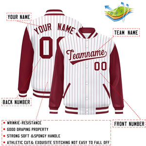 Custom White Crimson Stripe Fashion Bomber Varsity Jacket with Raglan Sleeves