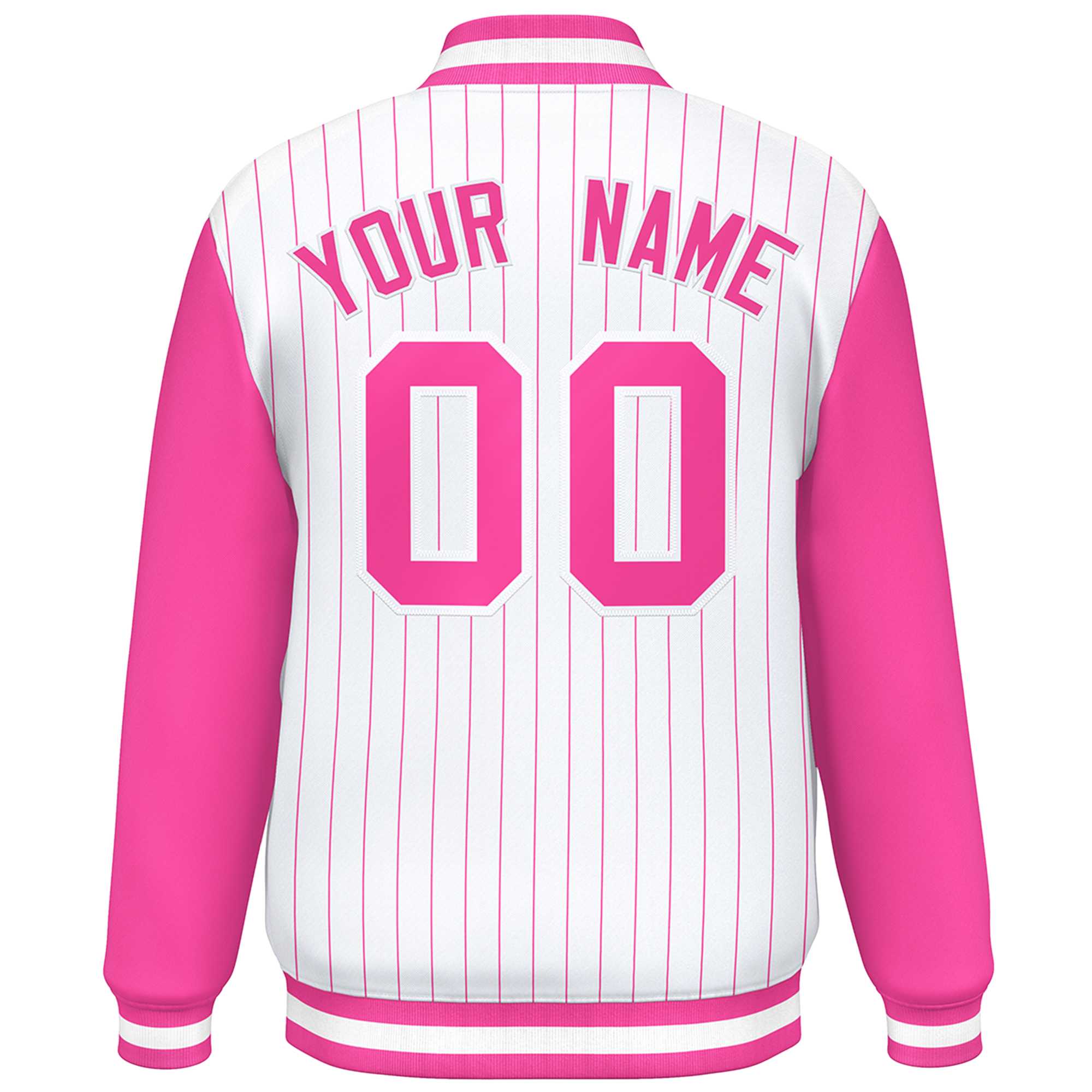 Custom White Pink Stripe Fashion Bomber Varsity Jacket with Raglan Sleeves