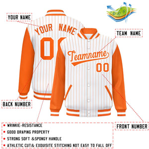 Custom White Orange Stripe Fashion Bomber Varsity Jacket with Raglan Sleeves