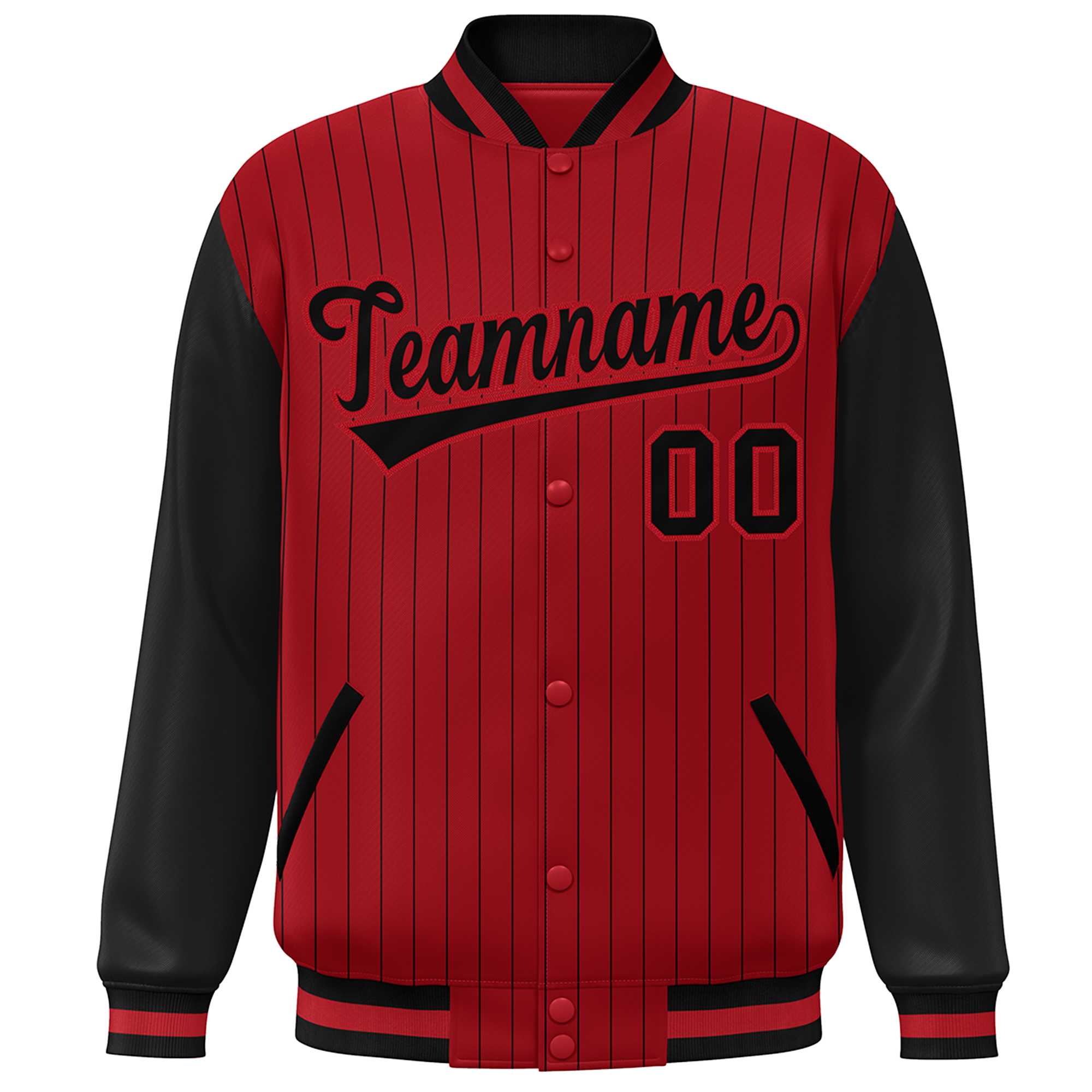 Custom Red Black Stripe Fashion Bomber Varsity Jacket with Raglan Sleeves