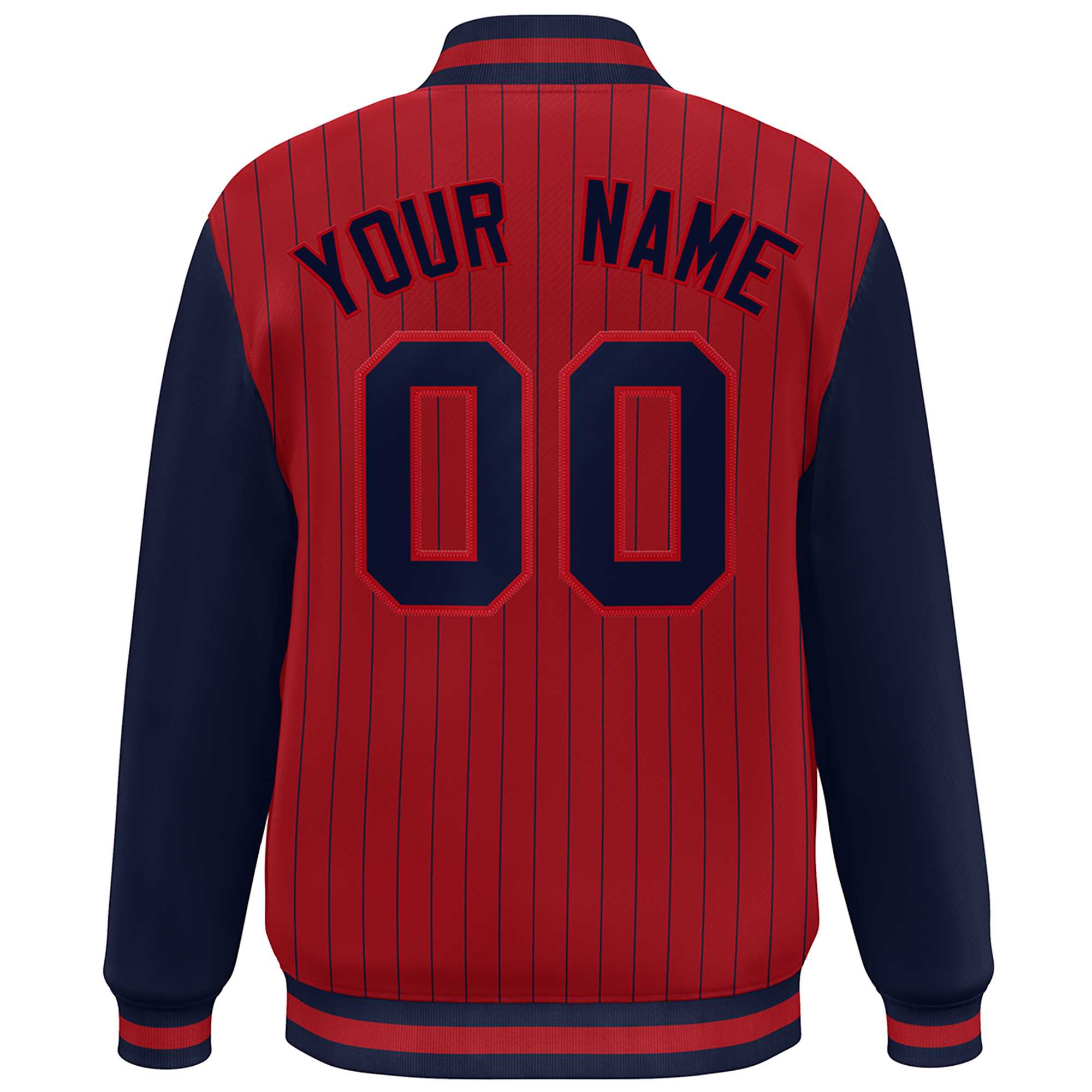 Custom Red Navy Stripe Fashion Bomber Varsity Jacket with Raglan Sleeves