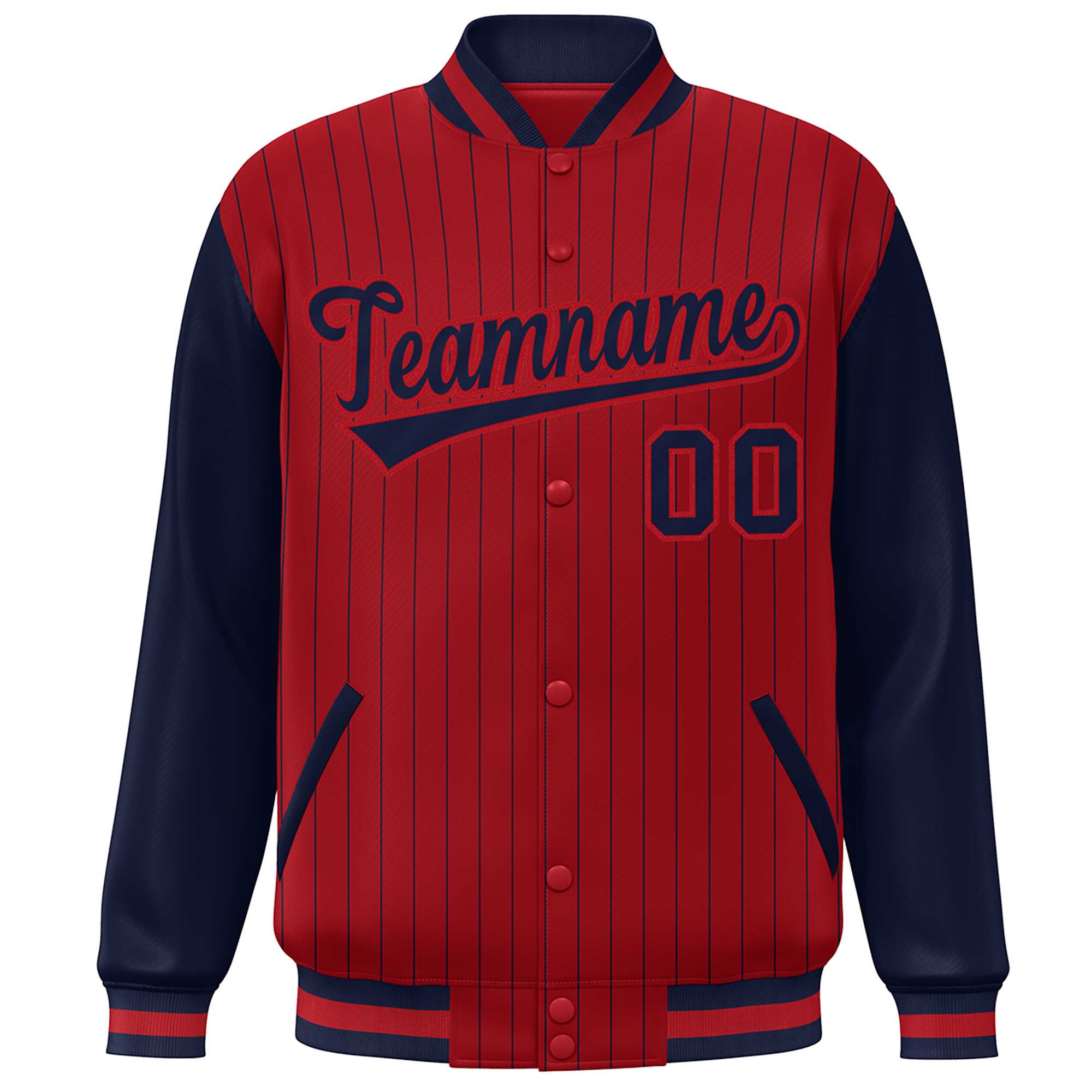 Custom Red Navy Stripe Fashion Bomber Varsity Jacket with Raglan Sleeves