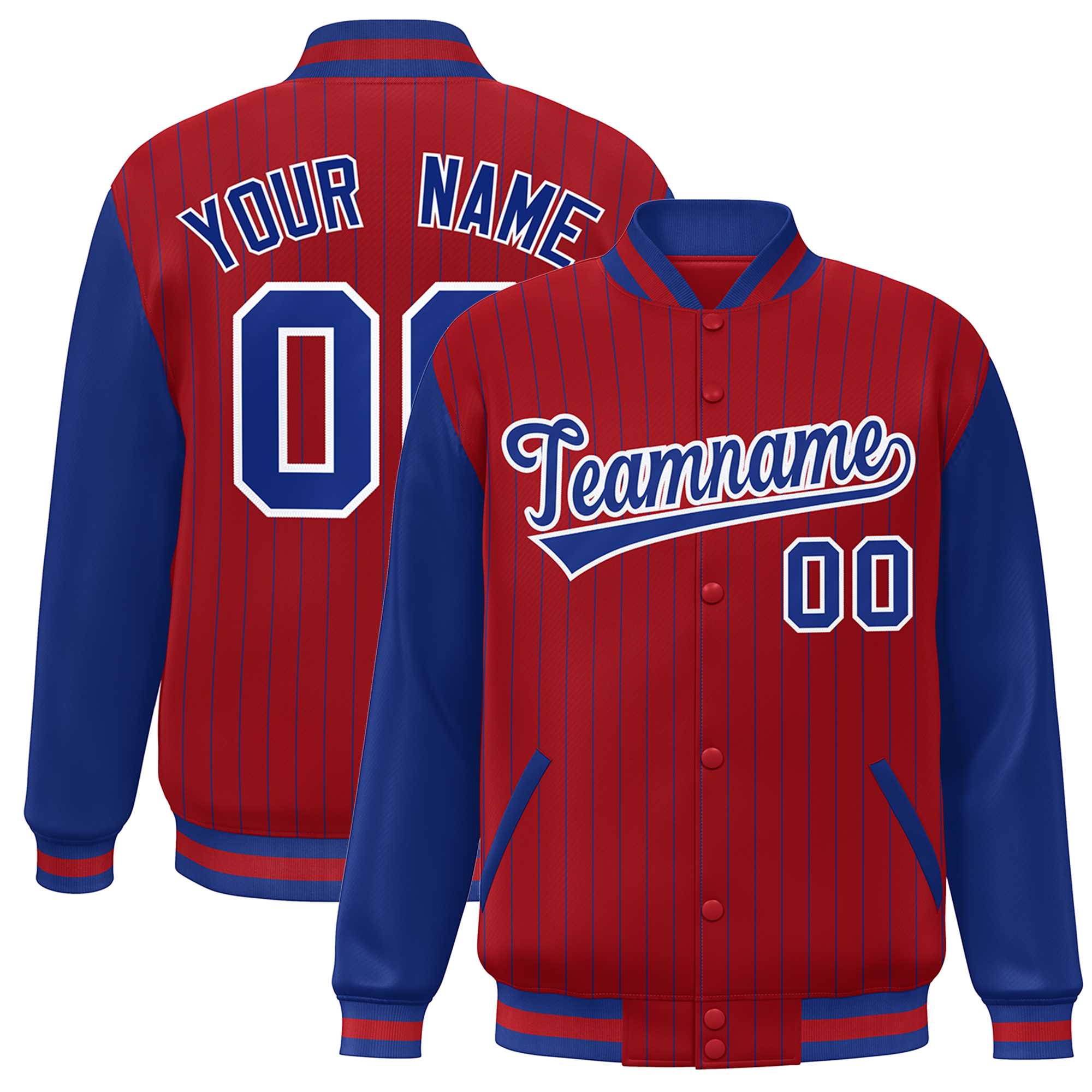 Custom Red Royal Stripe Fashion Bomber Varsity Jacket with Raglan Sleeves