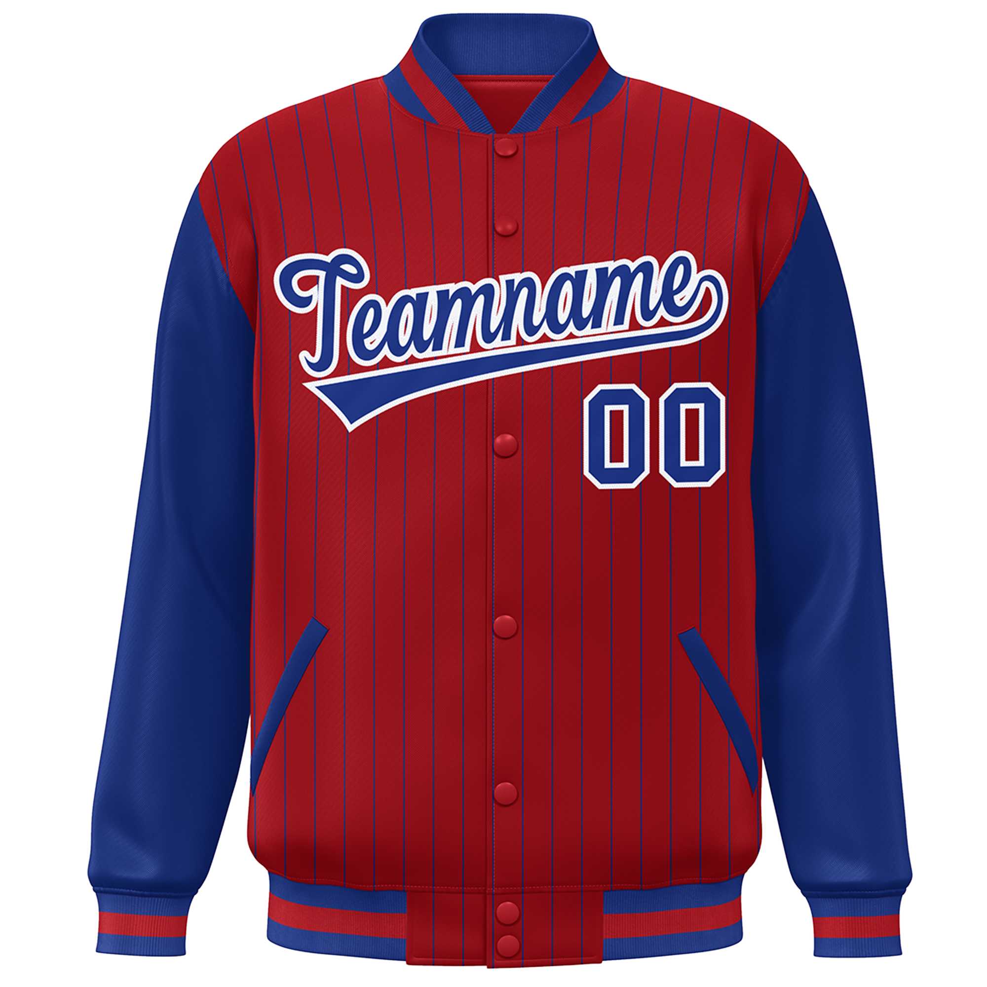 Custom Red Royal Stripe Fashion Bomber Varsity Jacket with Raglan Sleeves