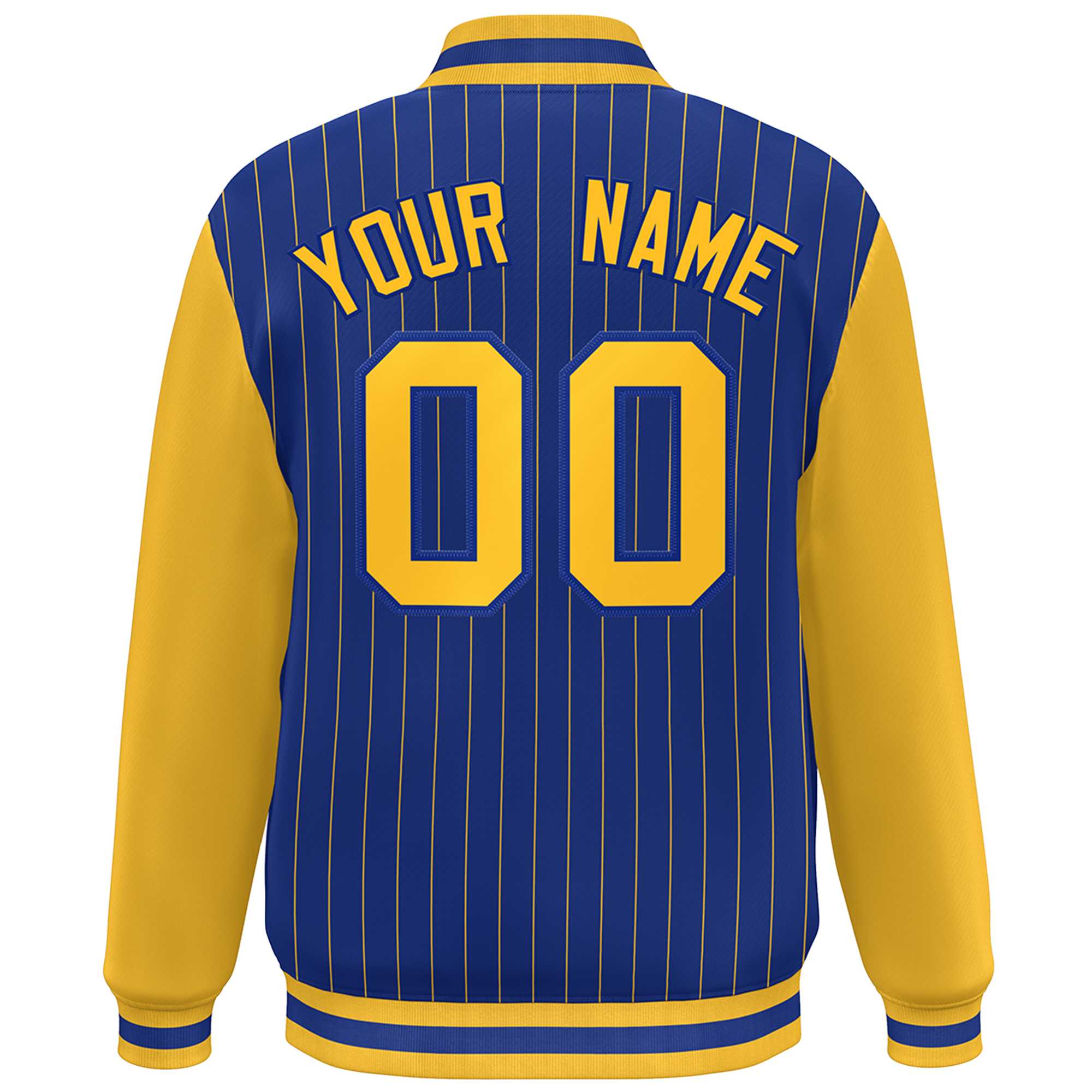 Custom Royal Gold Stripe Fashion Bomber Varsity Jacket with Raglan Sleeves