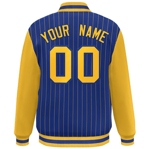 Custom Royal Gold Stripe Fashion Bomber Varsity Jacket with Raglan Sleeves