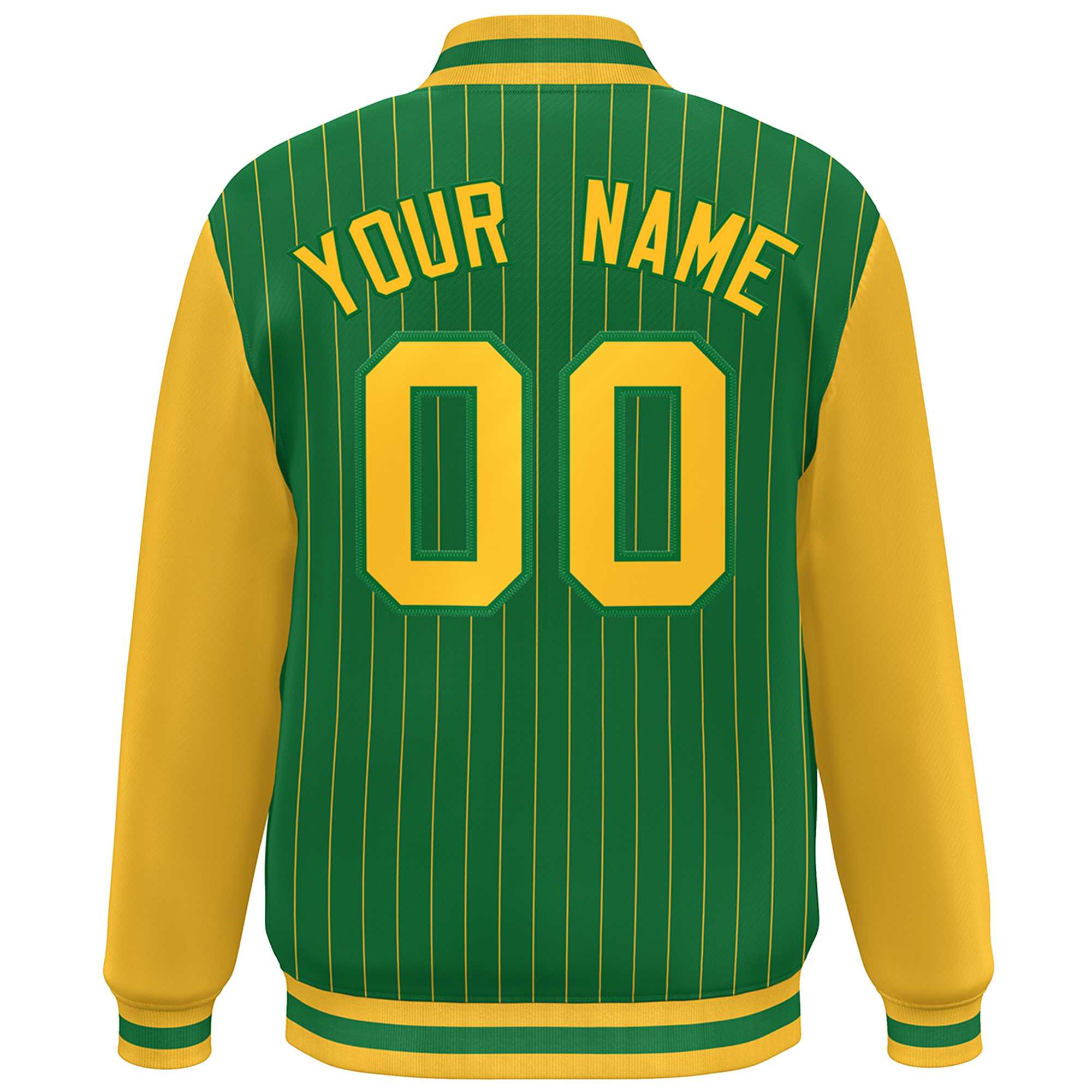 Custom Kelly Green Gold Stripe Fashion Bomber Varsity Jacket with Raglan Sleeves