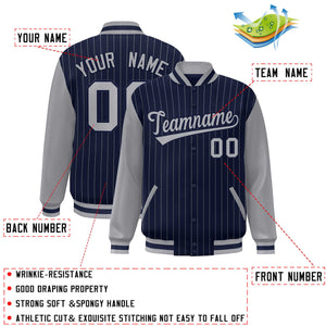 Custom Navy Gray Stripe Fashion Bomber Varsity Jacket with Raglan Sleeves