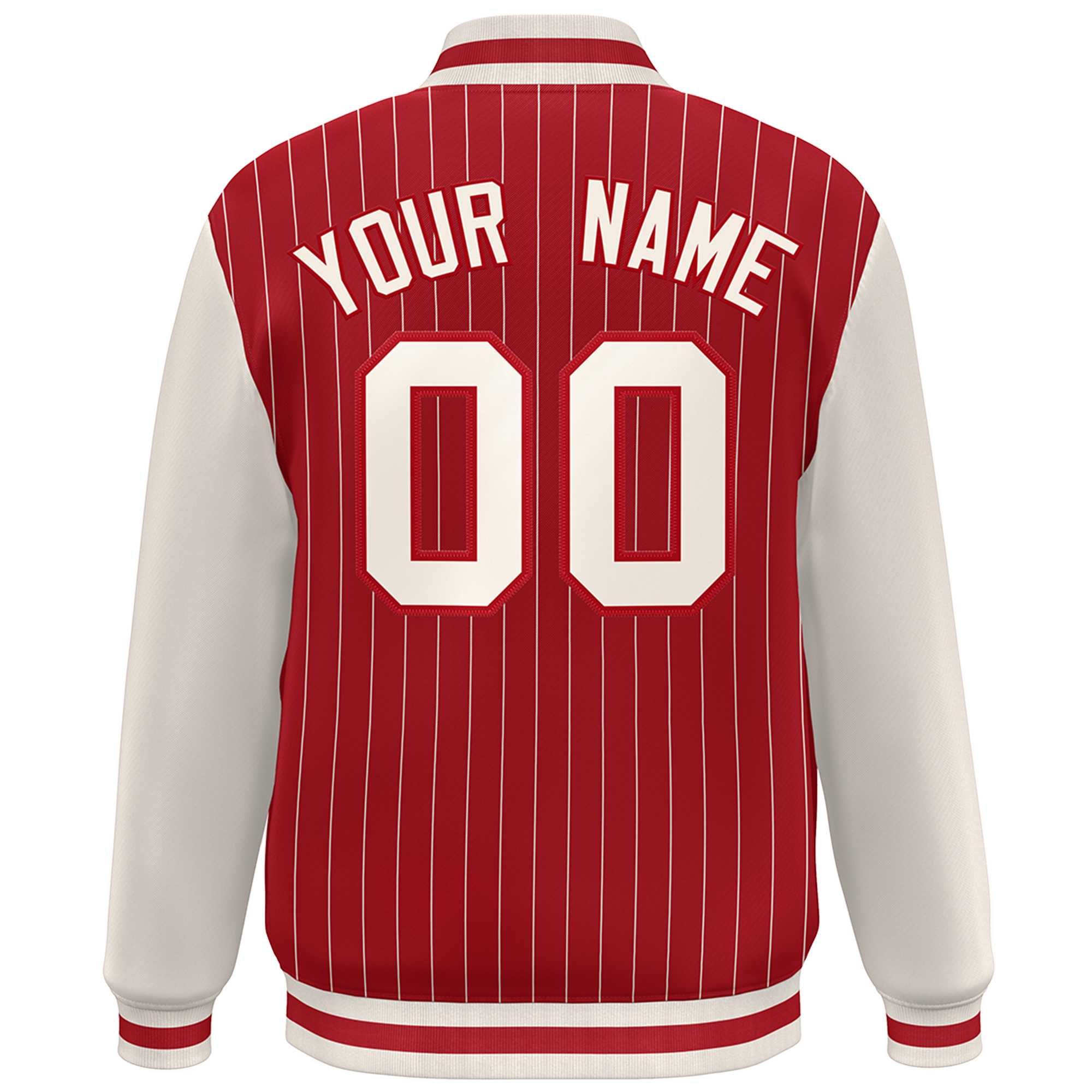 Custom Red Cream Stripe Fashion Bomber Varsity Jacket with Raglan Sleeves