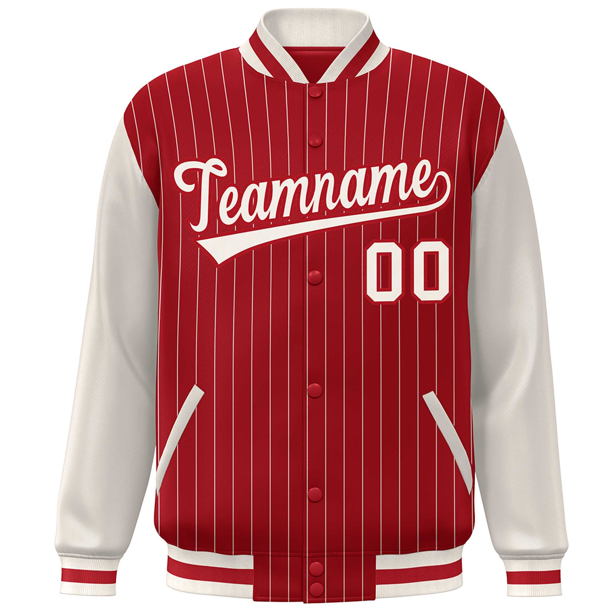 Custom Red Cream Stripe Fashion Bomber Varsity Jacket with Raglan Sleeves