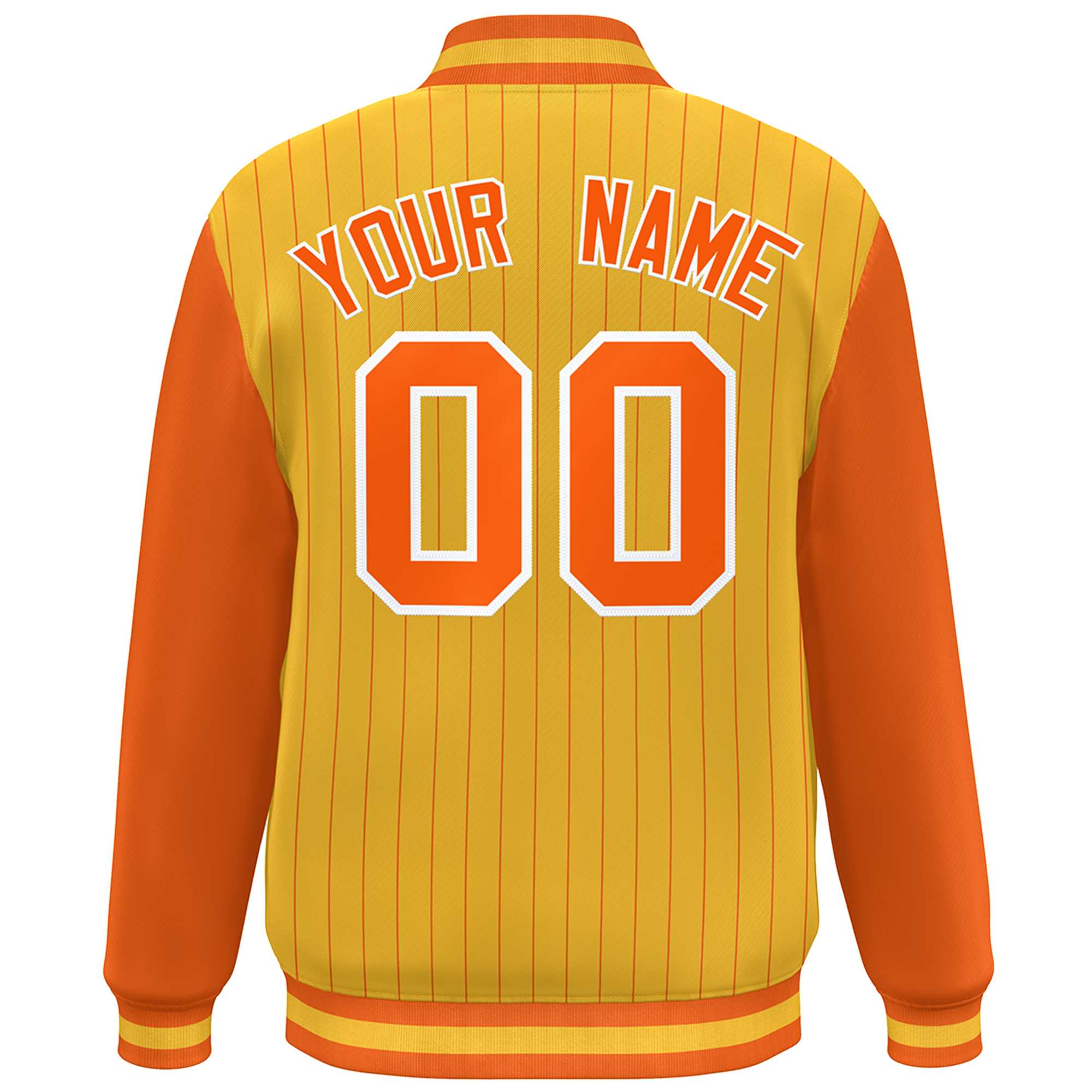 Custom Gold Orange-White Stripe Fashion Bomber Varsity Jacket with Raglan Sleeves