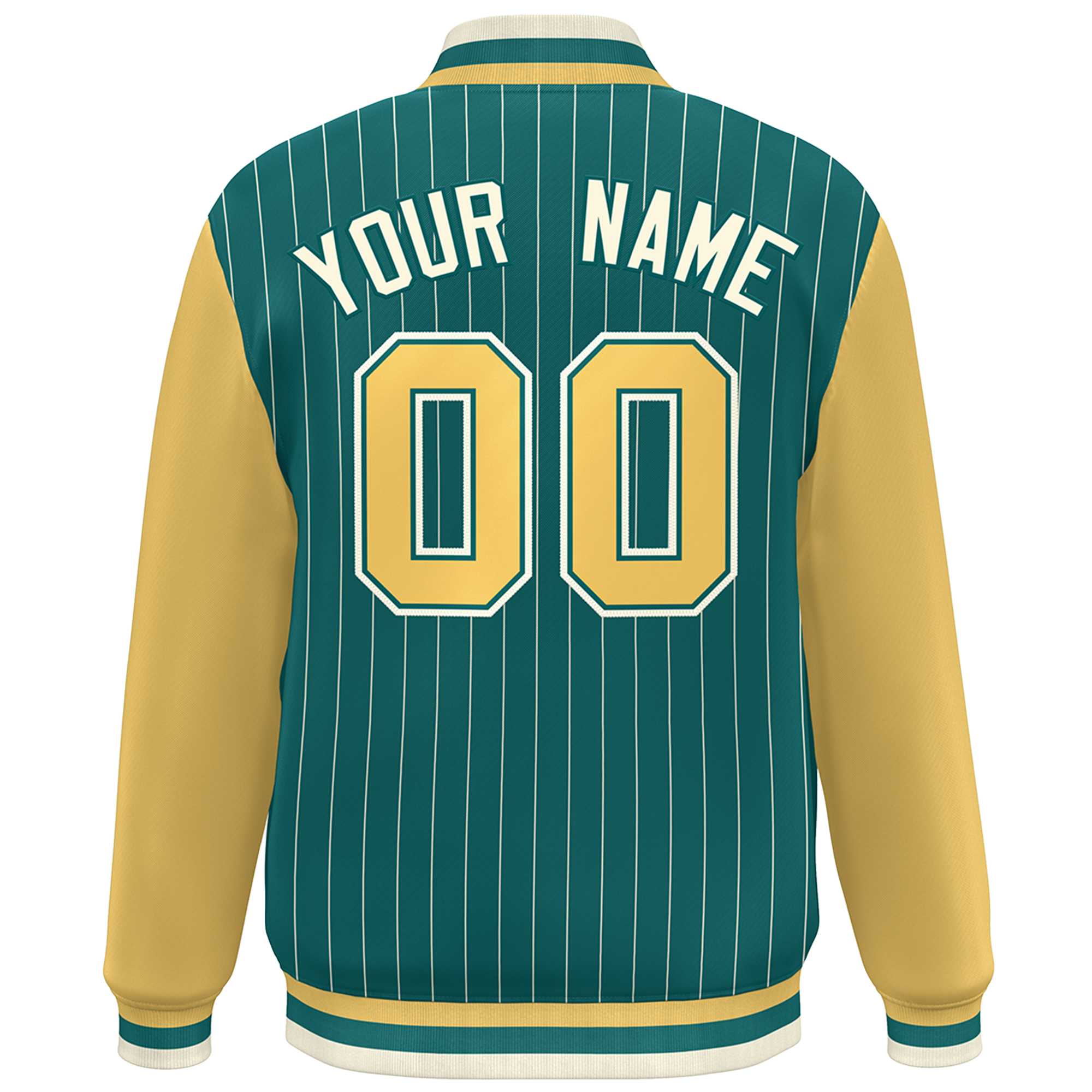 Custom Aqua Khaki-White Stripe Fashion Bomber Varsity Jacket with Raglan Sleeves