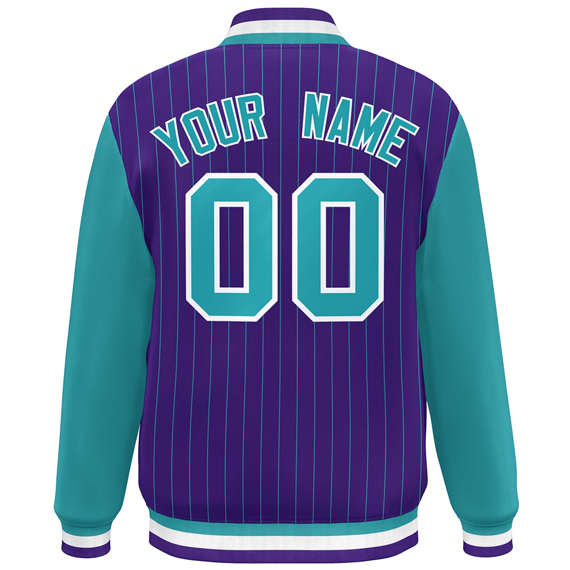 Custom Purple Aqua-White Stripe Fashion Bomber Varsity Jacket with Raglan Sleeves