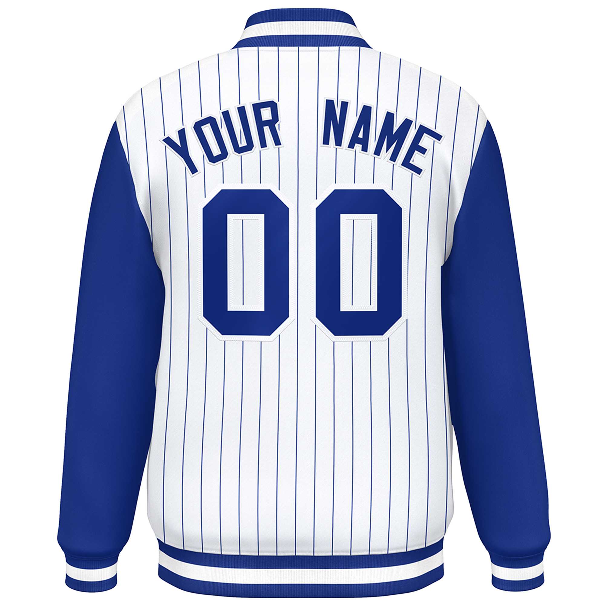 Custom White Royal Stripe Fashion Bomber Varsity Jacket with Raglan Sleeves