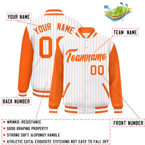 Custom White Orange Stripe Fashion Bomber Varsity Jacket with Raglan Sleeves