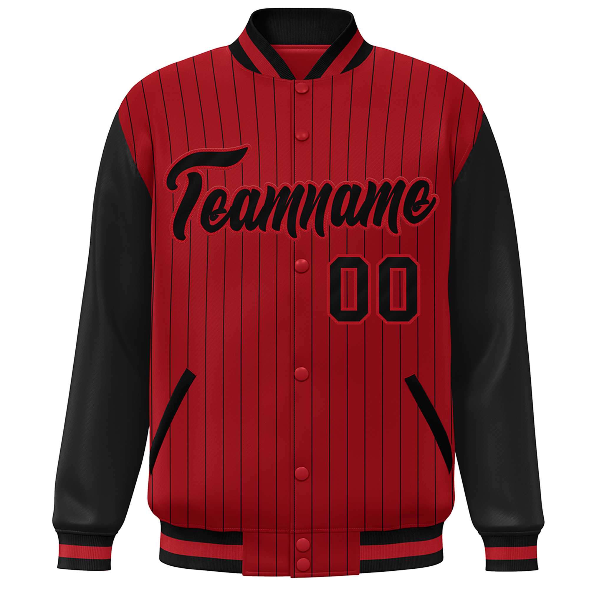 Custom Red Black Stripe Fashion Bomber Varsity Jacket with Raglan Sleeves