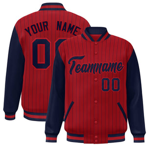 Custom Red Navy Stripe Fashion Bomber Varsity Jacket with Raglan Sleeves