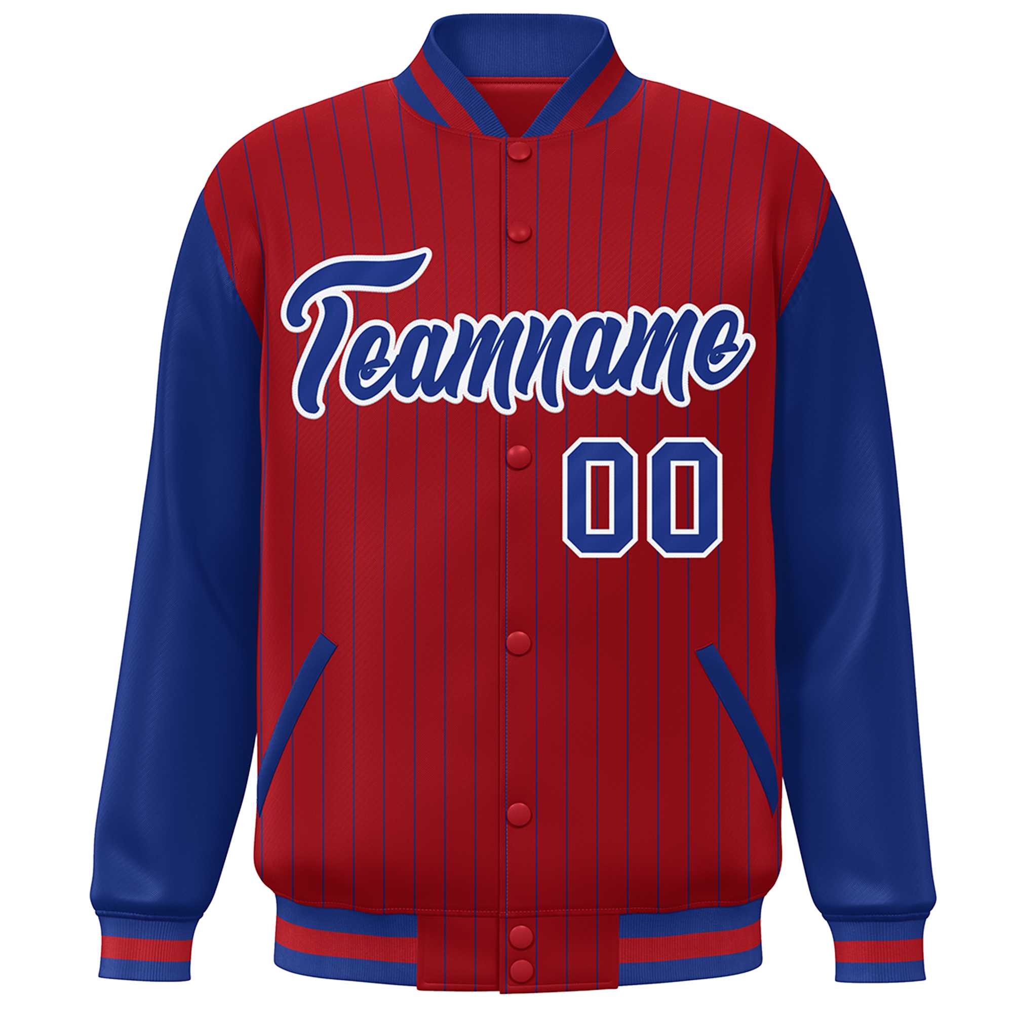 Custom Red Royal Stripe Fashion Bomber Varsity Jacket with Raglan Sleeves