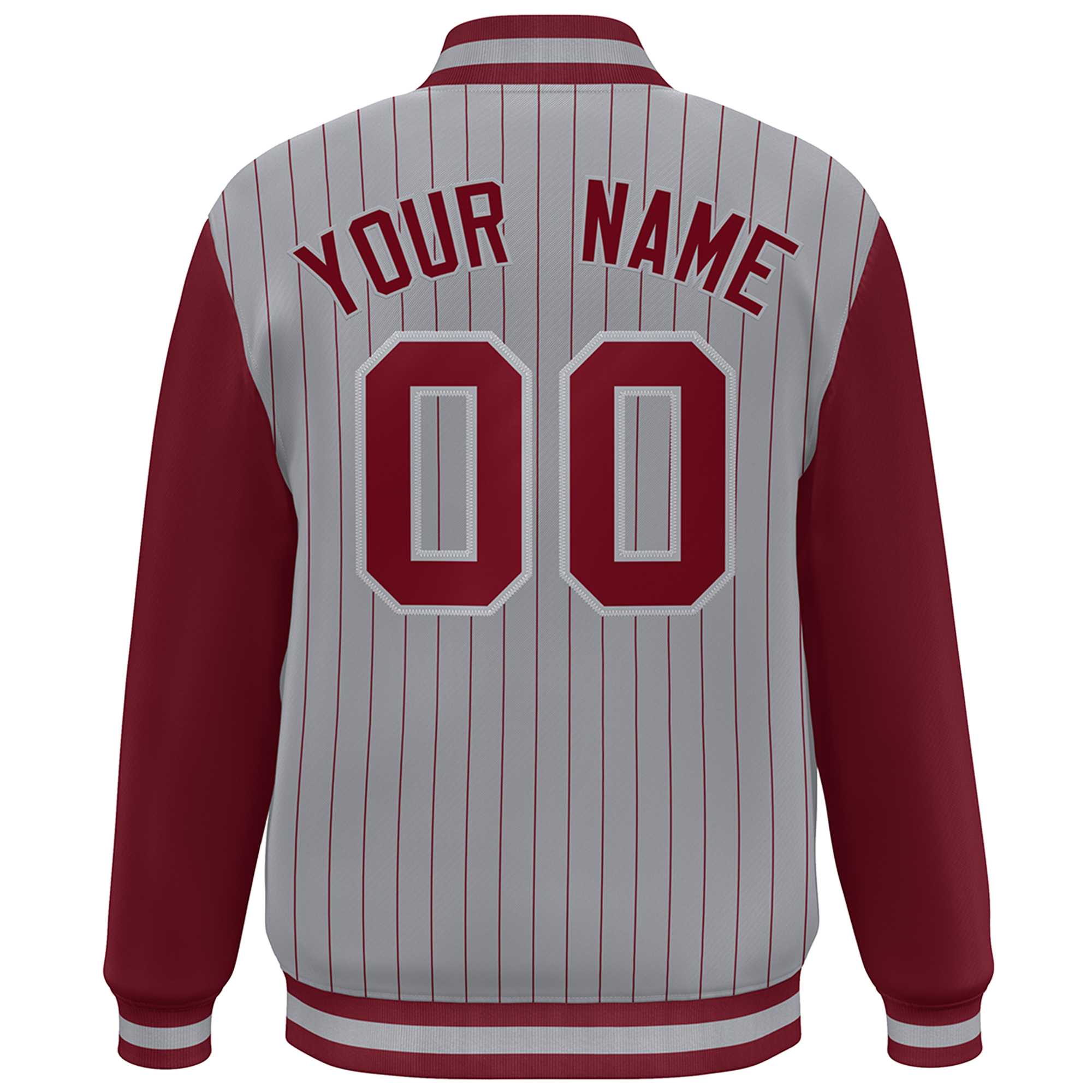 Custom Gray Crimson Stripe Fashion Bomber Varsity Jacket with Raglan Sleeves